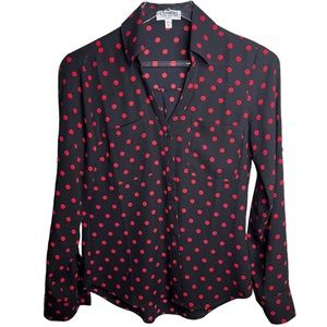 BNWOT Express Black and Red Polka Dot Button Down Blouse